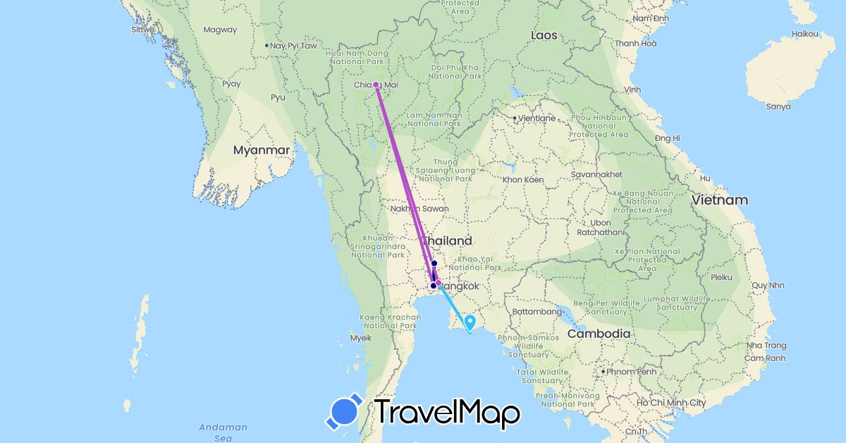 TravelMap itinerary: driving, train, boat in Thailand (Asia)